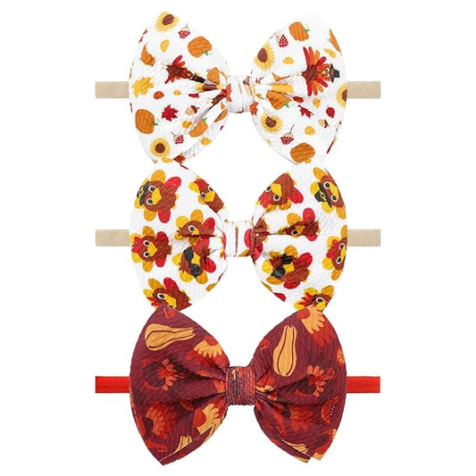 Thanksgiving Turkey Baby Bow Pumpkin Baby Girl Headbands Maple Leaf Hair Accessories Infant Newborn Toddler 0-24 Month Festive Headbands Gift