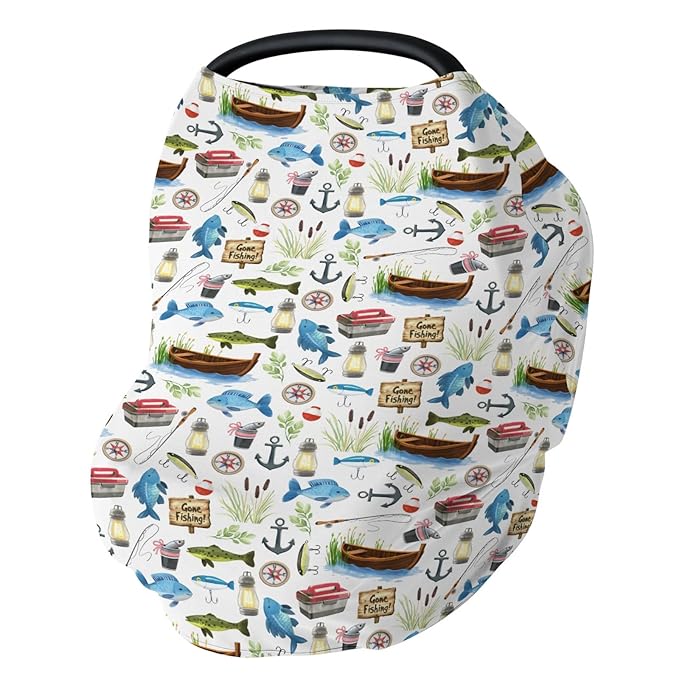Gone Fishing Baby Car Seat Covers Fishing Lover Gift Stretchy 5-in-1 Cover Adjustable Car Canopy Cover Camping Adventure Vacation Outdoors Breathable Nursing Cover-Up