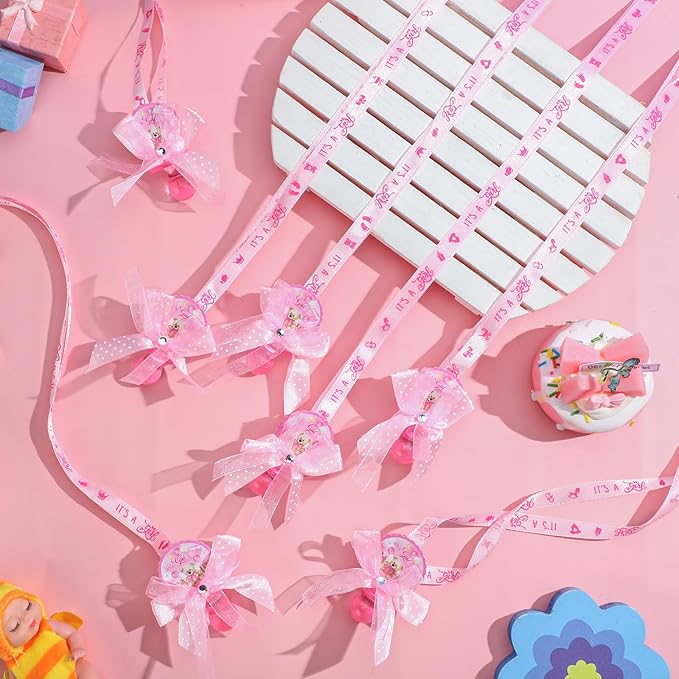 Hotop 36 Pcs Baby Shower Pacifier Necklace Bulk Bear Acrylic Pacifier Necklace for Baby Shower Charm Necklaces Party Favors for Girls Boys Gender Reveal Decoration Table Pieces(Pink,Girl)