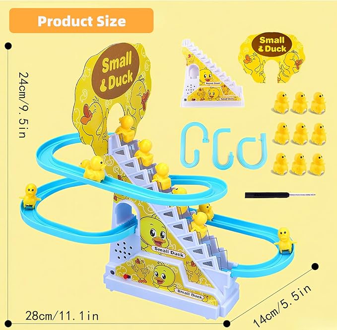 Small Ducks Climbing Toys, Electric Llittle Duck Climbing Stairs Toy,Roller Coaster Toy Set with LED Flashing Lights & Music,Duck Track Slide Toy Gift for Toddlers Kids Age 3