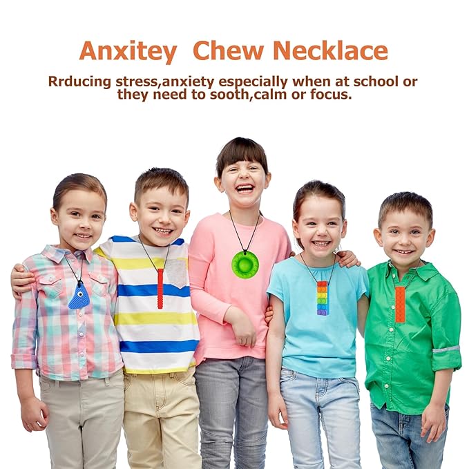 Chew Necklaces for Sensory Kids, 5 Pack Silicone Sensory Chew Toys Multi-Style Chewy Necklace Sensory Motor Aids, Different Textures Chewelry for Autism, ADHD, SPD, Sensory Needs Children and Adults