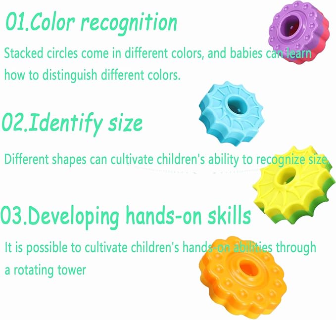 Baby Spinning Stacking Toys, Spin ABS Plastic and Color Rainbow Design Ring Stacker Baby Toys 6 to 12 Months Montessori Educational Learning Autism Sensory for Boys and Girls