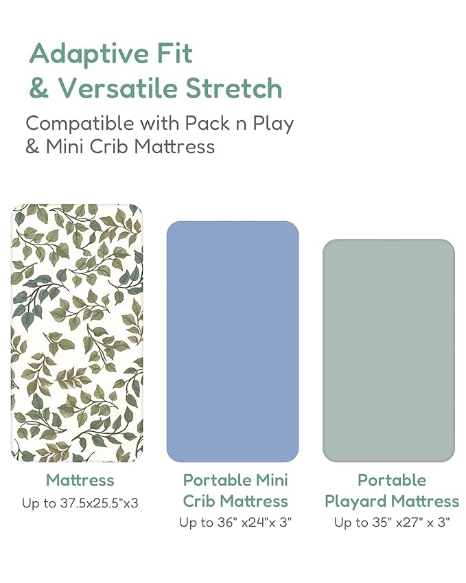 Pack and Play Sheets Fitted 2 Pack, 38x26 Graco Pack n Play Sheets for Playard & Travel Crib Mattress, Ultra Soft Jersey Knit, Breathable Stretchy Deep Pocket, Compatible with Mini Cribs