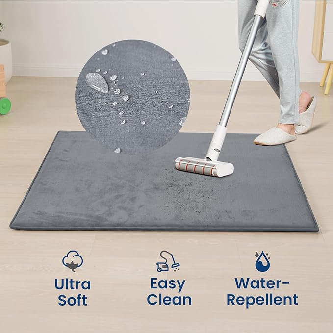 Huloo Sleep Baby Play Mat for Floor,50"×65" Playpen Mat for Toddler,Infant,Kids,1.3" Thick Elasti Foam Non-Slip Nursery Rug,Water Repellent Soft Padded Floor Mats for Tummy Time,Crawling(Dark Grey)
