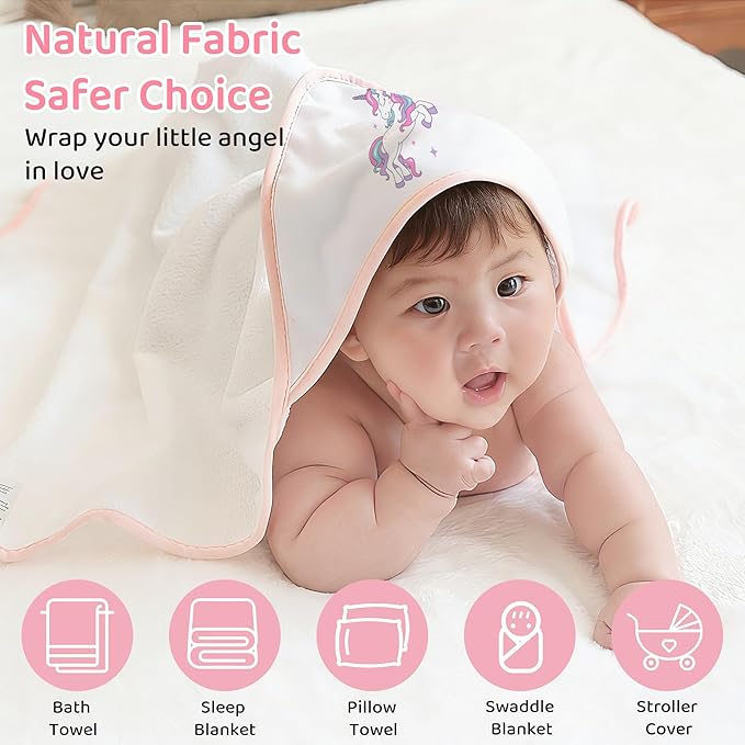 Mooreeke Baby Towel with Hood for Girls Purple Unicorn Bath Towel for Babies Ultra Soft Absorbent 3 PCS Baby Towels and 3 PCS Washcloths for Newborn Essentials