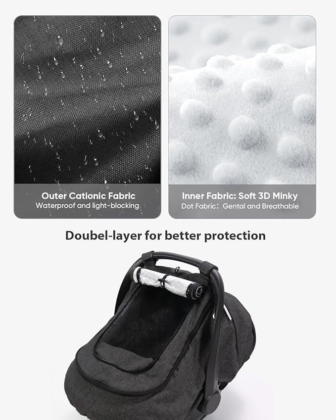 Waterproof Baby Car Seat Cover, Infant Car Seat Cover Canopy Windproof Rainproof for Baby Boys Girls, 2 Layers with Clear and Mesh Window Protect Baby from Rain Snow and Sunlight - Black