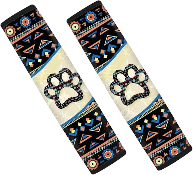 UNICEU Southwestern Tribal Dog Paw Car Seatbelt Pads Comfort Soft Auto Interior Seat Belt Shoulder Strap Cushion for Car/Bag, Car Seatbelt Protection Pads Automotive Interior Accessory