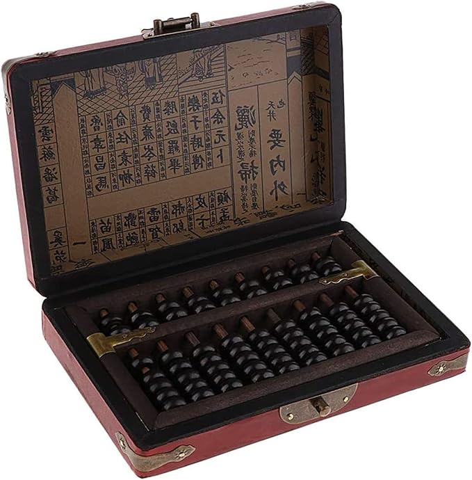 Chinese Abacus with Vintage Leather Box,Classic Wooden Abacus 9 Column Bead Arithmetic Abacus with Classic Calculator Counting Gifts Collectibles Abacus Gift for Adults