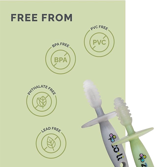ZoLi Chubby Gummy teether | 2 Pack Baby Teething Relief - Green/Grey, BPA Free Teething Stick