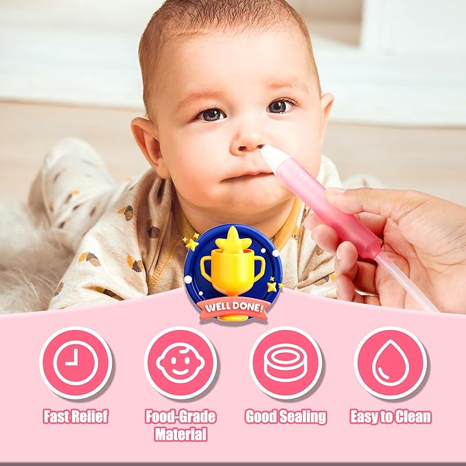 Nasal Aspirator for Baby, Nasal Congestion Relief Nose Cleaner with 2 Silicone Tips 25 Hygiene Filter for Babies Infants Toddlers Boys Girls (Pink)