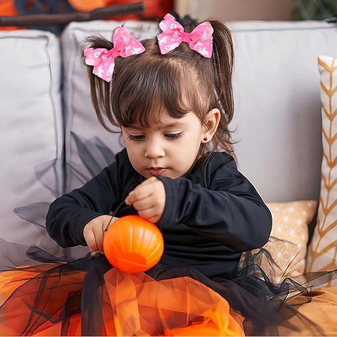 Bows for Girls,6PCS Hand-made Grosgrain Ribbon Hair Bows Alligator Clips Hair Accessories for Little Teen Toddler Girls Kids (Halloween Pink)