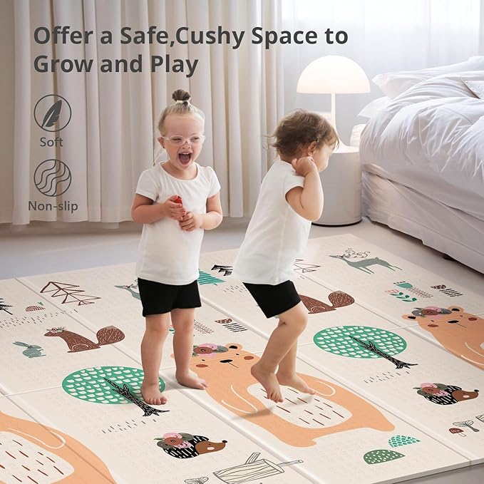 UANLAUO Baby Play Mat,71"x 79" Large Baby Mat for Floor,Foldable Playmats for Babies and Toddlers, Waterproof Foam Play Mat,Kids Play Mat with Travel Bag,Play & Tummy Time,Indoor&Outdoor Use(Bear)