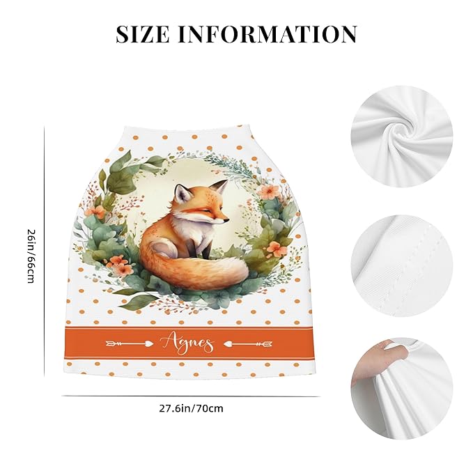 Personalized Fox Baby Car Seat Cover with Name,Multi-Use Canopy for Nursing, Strollers,Shopping Carts,Customized Breastfeeding Cover, Full Privacy,Infant Stroller Cover