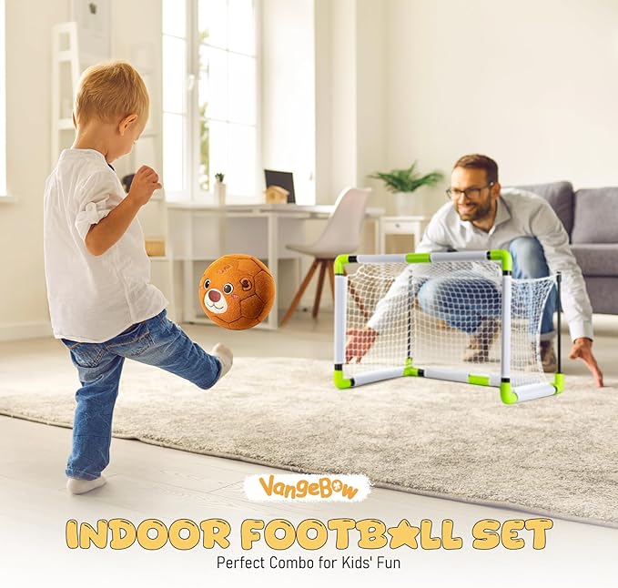 VangeBow Toddler Toy Soccer Goals for Backyard Indoor with Soft Plush Bear Ball, Mini Soccer Nets and Ball Set for Kids(Pump Include)