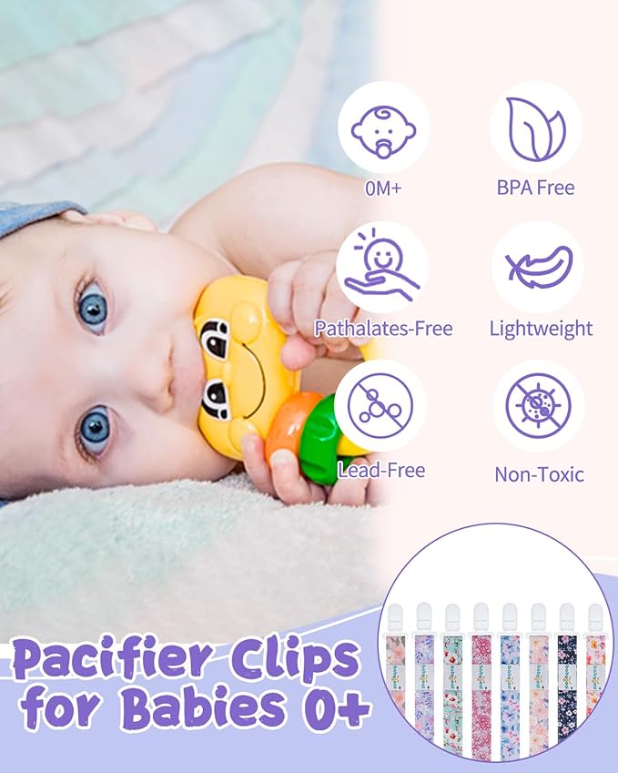 babygoal Flower Pacifier Clips, 8 Pack Binky Paci Holder Clips Fits for Most Baby Pacifiers and Binkies