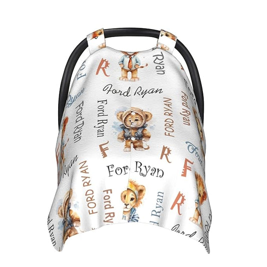 Personalized Baby Car Seat Canopy Minky Lion Baby Blanket Custom Name Baby Car Seat Cover Girls Boys Infant Newborn Carseat Canopy Nursing Cover for Stroller Car Seat Canopies