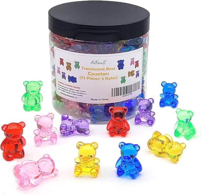Counting Bears for Kids, 72 PCS Math Counters with Storage Box, Montessori Color Sorting & Counting Toys for Toddlers, Preschool Educational Math Manipulatives for STEM Learning (3 Styles)