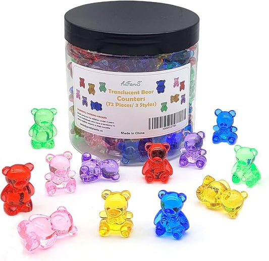 Counting Bears for Kids, 72 PCS Math Counters with Storage Box, Montessori Color Sorting & Counting Toys for Toddlers, Preschool Educational Math Manipulatives for STEM Learning (3 Styles)
