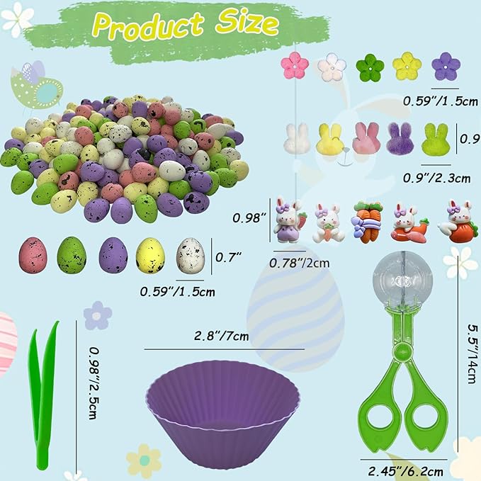 226pcs Easter Sensory Bin Filler Fine Motor Toys Spring Sensory Bin Items 100 Easter Foam Eggs 50 Felt Easter Flowers 50 Felt Bunny 10 Resin Rabbit Figurines for Easter Counting Sorting