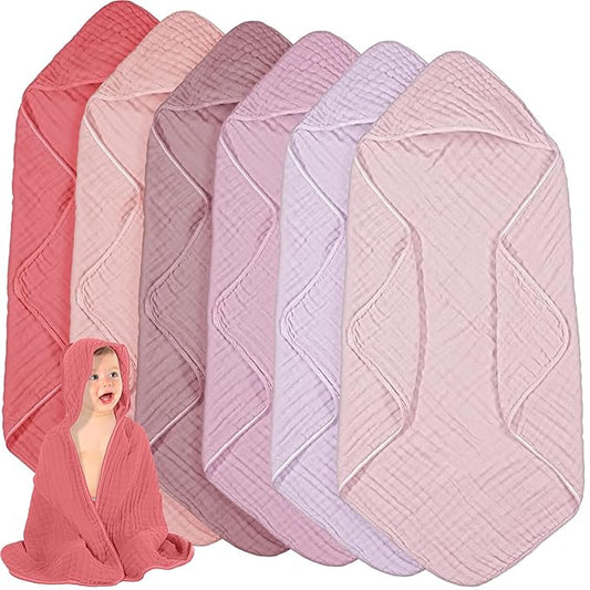 Peryiter 4 Pcs Muslin Hooded Baby Towels 32 x 32 Inch Cotton Newborn Bath Essentials Muslin Infant Blankets Absorbent Registry Gifts for Girl Boy Kids Baby Shower (Purple Series)