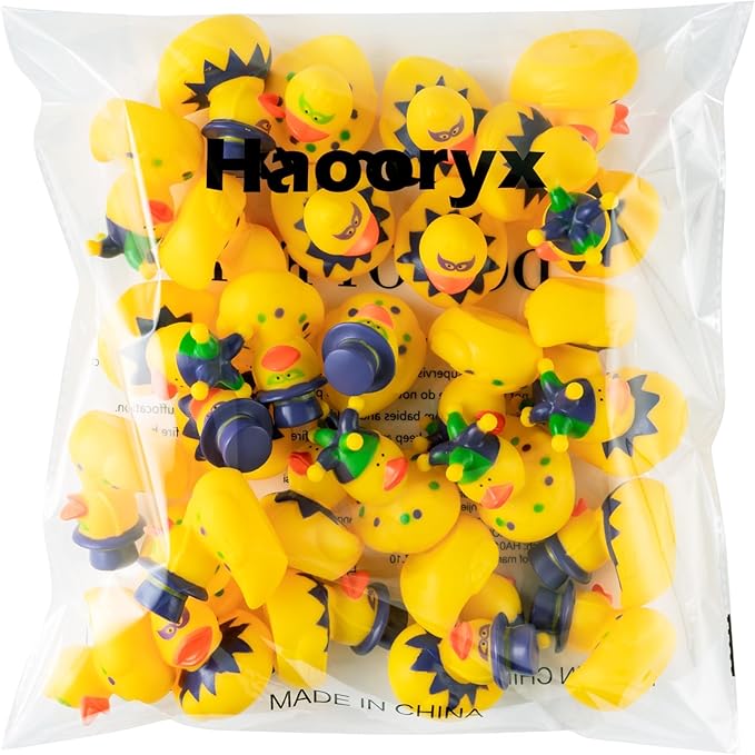Haooryx Mardi Gras Rubber Duck Toy -30Pcs Novelty Squeeze Yellow Duck Bulk Assorted Cute Duckies Bath Toy Bathtub Decoration for Baby Shower Birthday Gift Carnival Party Favor Goodie Bag Filler Supply
