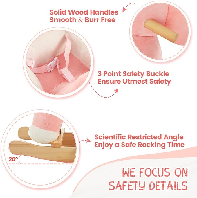FUNLIO Elephant Baby Rocking Horse for Toddlers 6 Months to 3 Years, Cute & Graceful Pink Elephant Rocker for Baby Girl, Stuffed Plush Ride-on Rocking Animal, Easy to Assemble, CPC & CE Certified