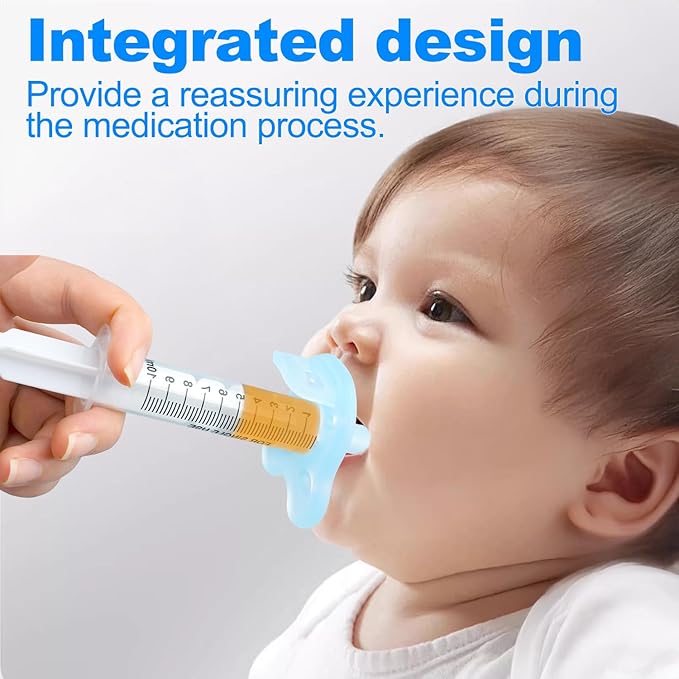 Baby Medicine Dispenser, Baby Medicine Syringe, 0 Months and up Baby Pacifiers, 100% Silicone Pacifiers, BPA-Free (Blue, Model 1)