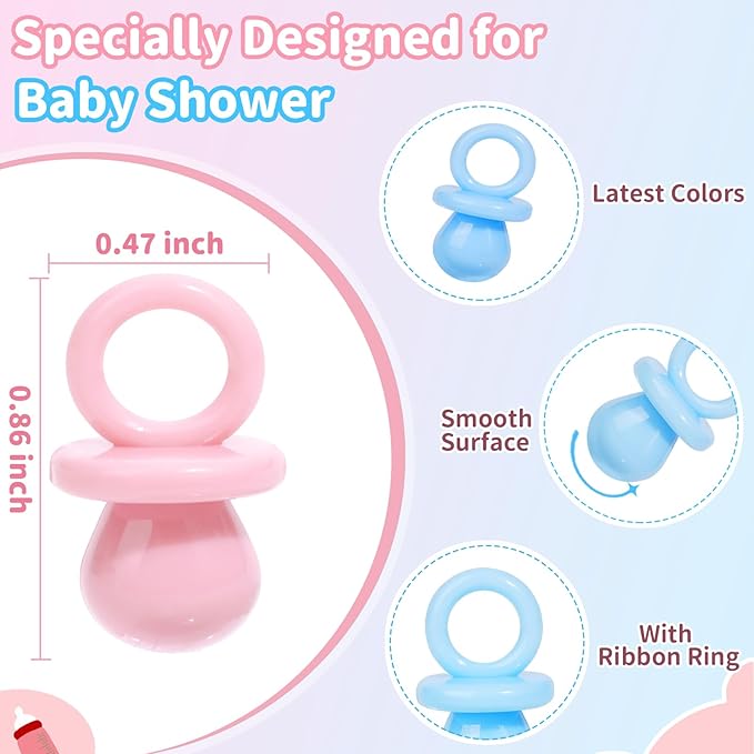 200 Mini Pacifiers Baby Shower Game Boy, 0.86’’ Plastic Pacifiers Baby Shower Game, Bulk Baby Shower Pacifiers for Gender Reveal Baby Shower Decoration DIY, Table Scatter(Blue&Pink)