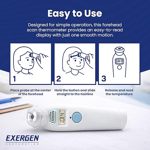 Exergen TAT-2000C Temporal Artery Thermometer – Temporal Thermometer for Kids, Newborns & Adults, Soft Glow Display, Silent Mode, 9V Battery Included