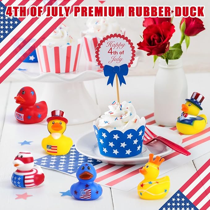 48 Pcs 2 Inch Patriotic Rubber Ducks, 4th of July Bulk Rubber Ducks Bath Toys for Kids, Independence Day Decorations for Gifts Jeep Gift Baby Shower Party Favors Decor Supplies