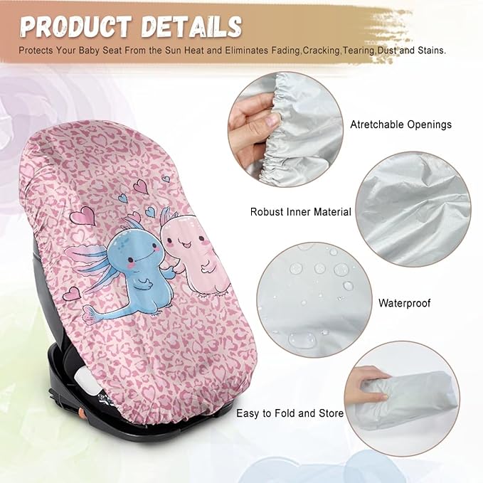 Baby Car Seat Cover, Axolotl Car Seat Sunshade Covers to Protect Your Child Safety, Protector Keeps Baby Infant Toddler Cool - Pink Leopard Carseat Shade Reflector UV Ray Helpers
