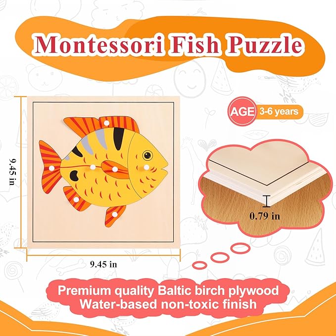 Montessori Outlet Fish Puzzle for Children 3-6 Years Montessori Education at School and Home