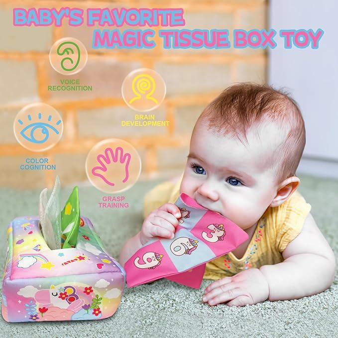 Baby Tissue Box Toy,Baby Toys 12 Months,Educational Toys for Babies,Soft Crinkle Sensory Toys for Babies Infant Toddlers,1 Year Old Toys Boys Girls