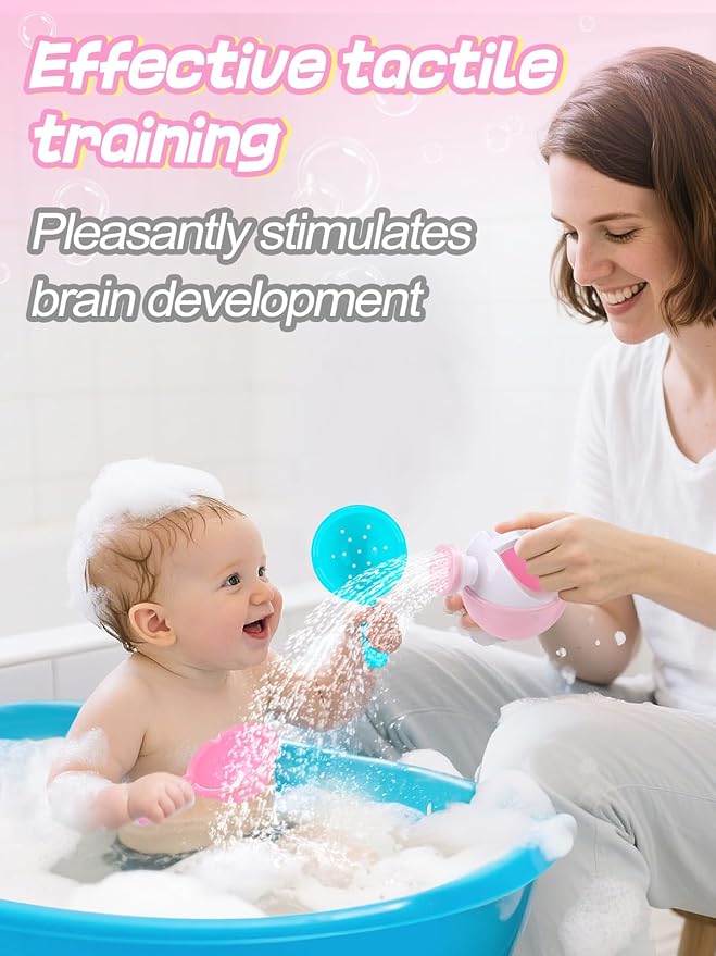 Small Bath Toys for Toddlers Age 1-3 - Super Easy to Clean Water Table Toys, Baby Bath Tub Swimming Pool Beach Toy Accessories for Fun Tactile Training Newborn Gifts, 3 Pack (Pink)