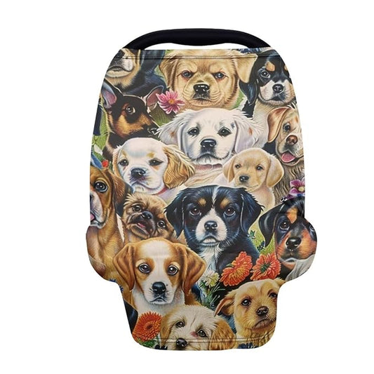 Youngerbaby Dog Baby Car Seat Covers Nursing Cover Breastfeeding Soft Infant Carseat Canopy,Stretchy Breathable Cover for Stroller High Chair Shopping Cart Canopies