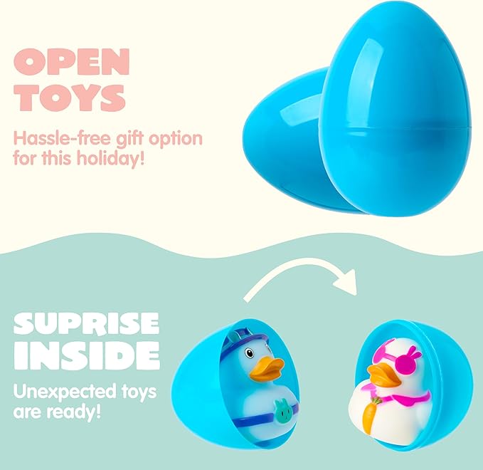 Joyin 12pcs Prefilled Easter Eggs with Rubber Ducks, Easter Bath Duckies Basket Stuffers for Toddlers & Babies, Bathtub Toys Easter Egg Hunt, Classroom Prizes for Kids