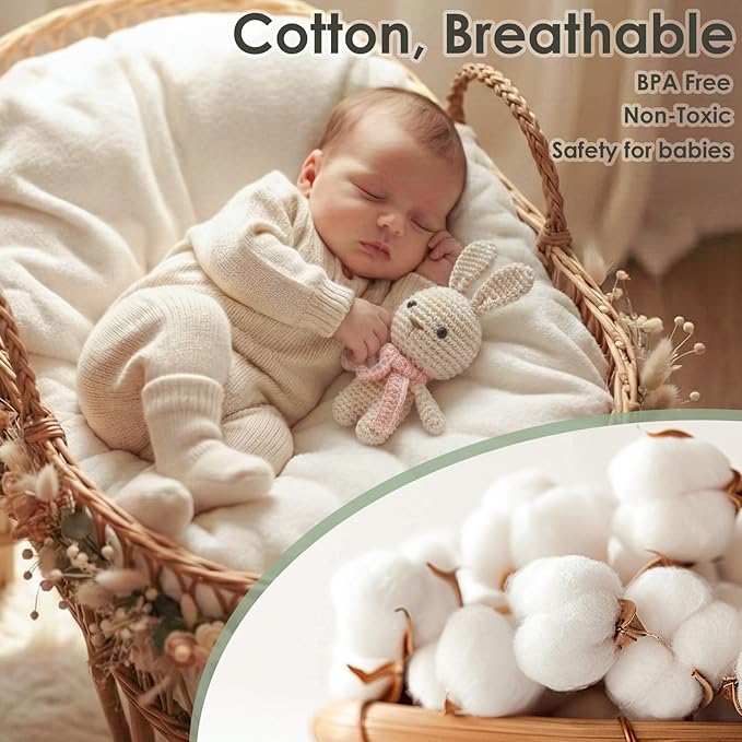 Crochet Sensory Rattle for Baby Early Development - Amigurumi Grip Toy - Soft Cotton Texture Shaker for Fine Motor Skills & Tactile Play - Newborn Essentials (Bunny & Giraffe)