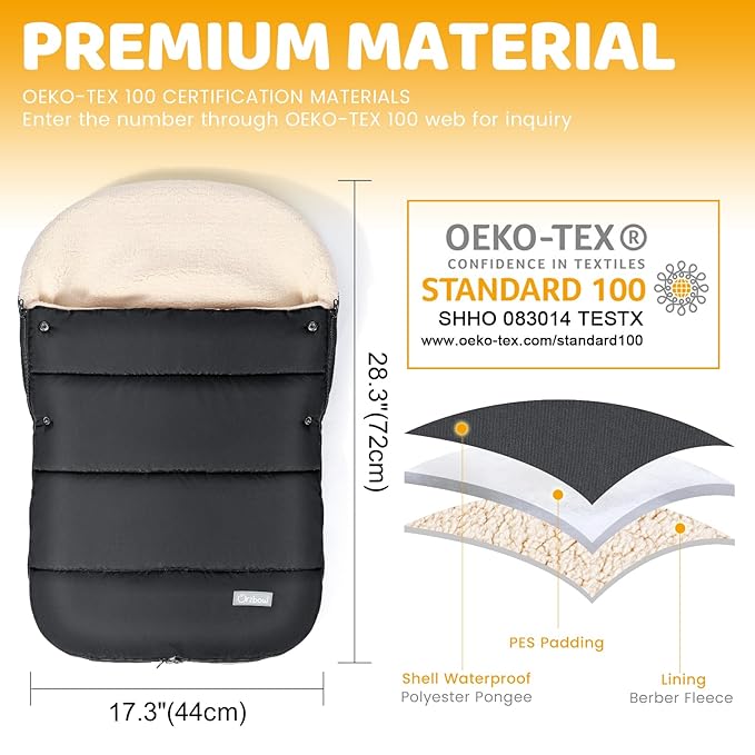 Orzbow Winter Baby Car Seat Cover, Universal Car Seat Bunting Bag for Babies with Adjustable Zipper, Removable Car Seat & Stroller Footmuff to be Blanket, Carseat Cover with Warm Berber Fleece, Black