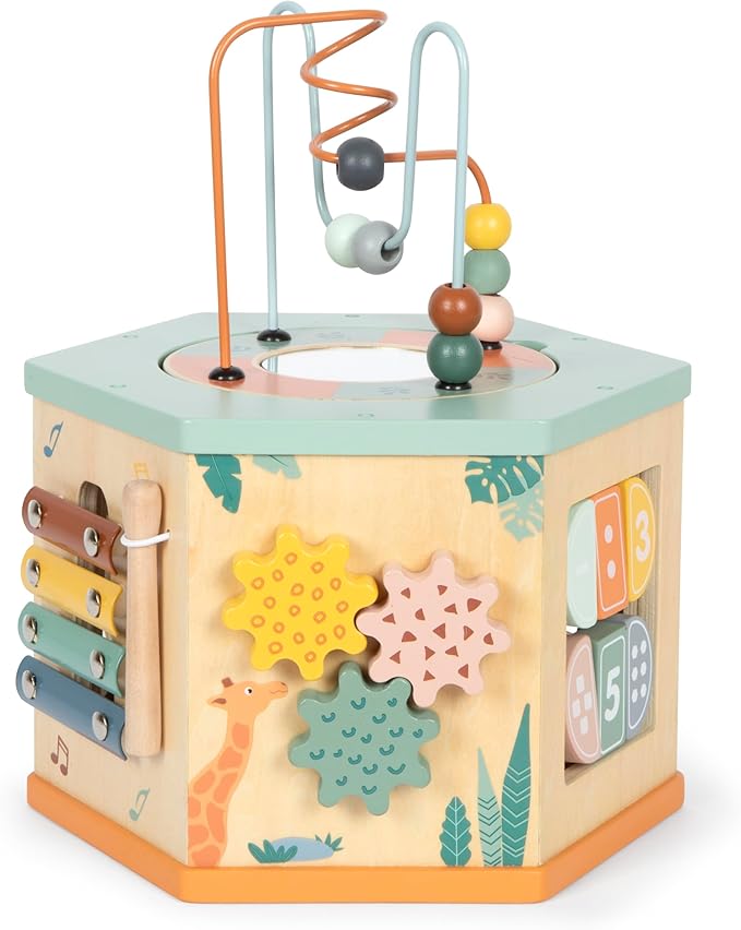 small foot Safari Motor Skills Cube 7 Sided Educational Toy 12641 [Multiple] Colorful 12641
