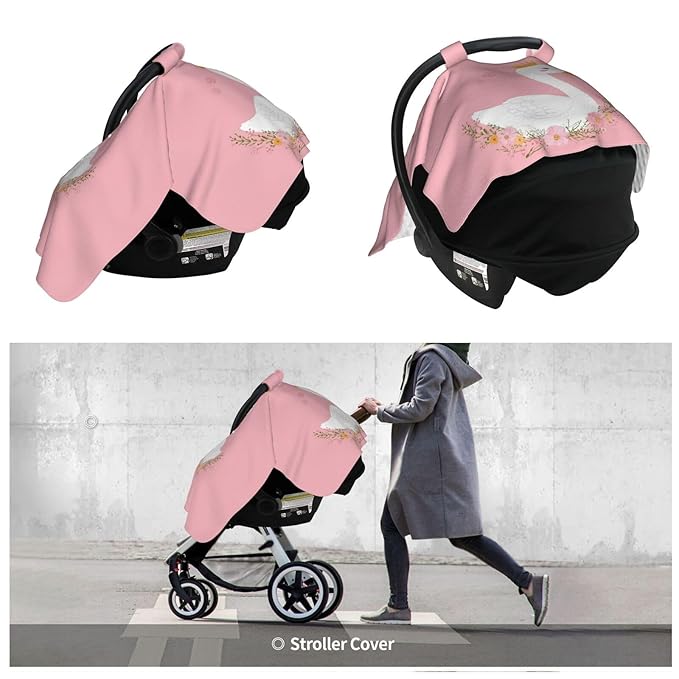 KiuLoam Cute Swan Floral Baby Car Seat Canopy, Nursing Cover Breastfeeding Scarf, Stretchy Soft Breathable Infant Carseat Cover for Babies Boys Girls