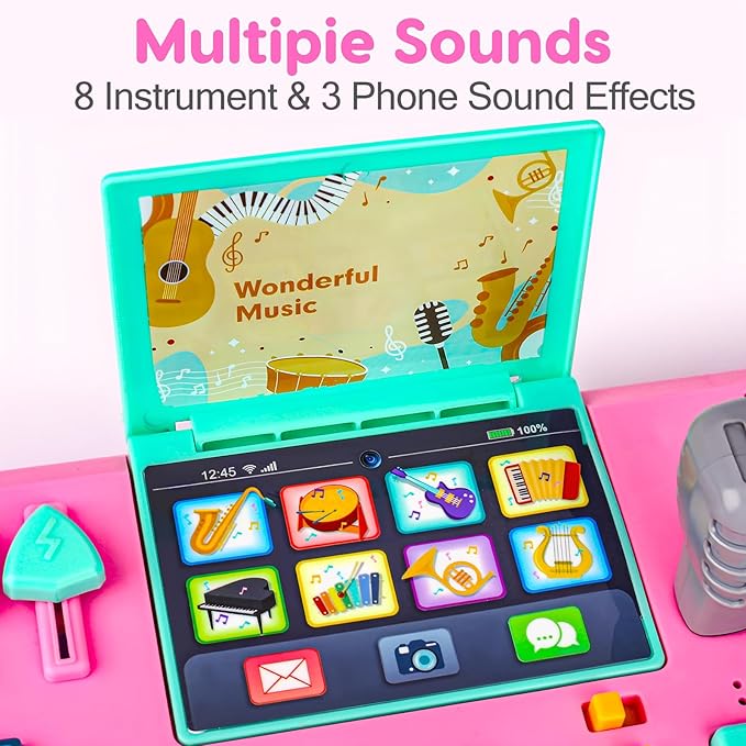 Baby DJ Table for Toddlers 1-3 with Music & Light, Musical Baby Piano Toys 6-9-12-18 Months Toddler Activity Table Music Instruments Learning Toys for 1 Year Old Girl First Birthday Gifts Age 0-2