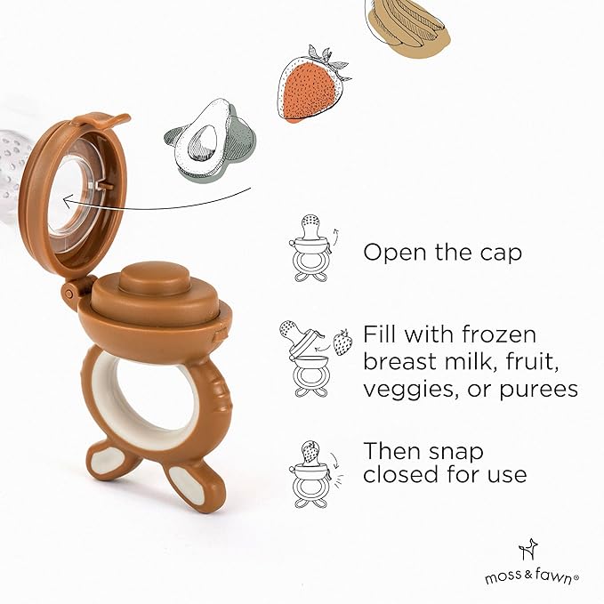 Moss and Fawn Forage Feeder - Baby Fruit Feeder, Frozen Breast Milk Popsicle Teether & Pacifier - BPA, PVC & Phthalate-Free - Foliage