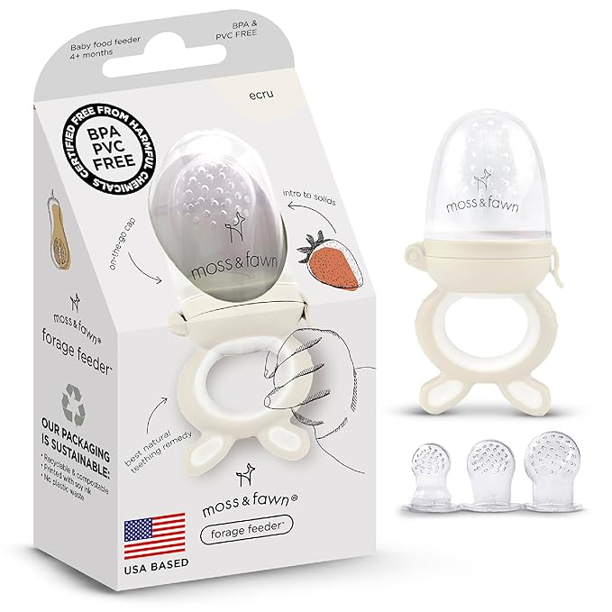 Moss and Fawn Forage Feeder - Baby Fruit Feeder, Frozen Breast Milk Popsicle Teether & Pacifier - BPA, PVC & Phthalate-Free - Ecru