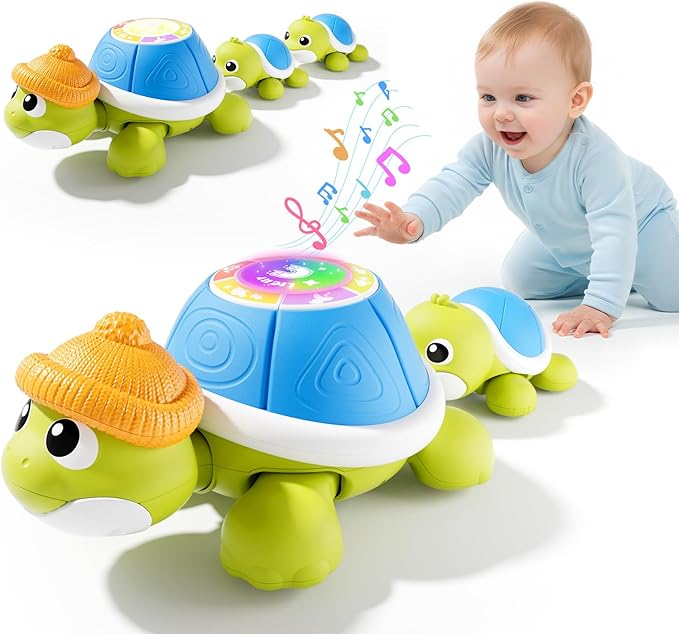 BLF FUN Baby Toys 6-12 Months, Musical Turtle Crawling Toys with Mama and Babies, Baby Learning Toys with Light & Music, Christmas Birthday Gifts for Boys Girls 6,7,8,9-12 Months
