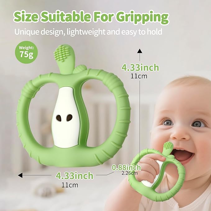 Vibrating Teether for Baby with Remote Control - Chewy Sensory Toy for Teething & Autism, 10-Speed Vibration Modes, USB Rechargeable, Food Grade Silicone Teether for Sensory Seekers (Green)