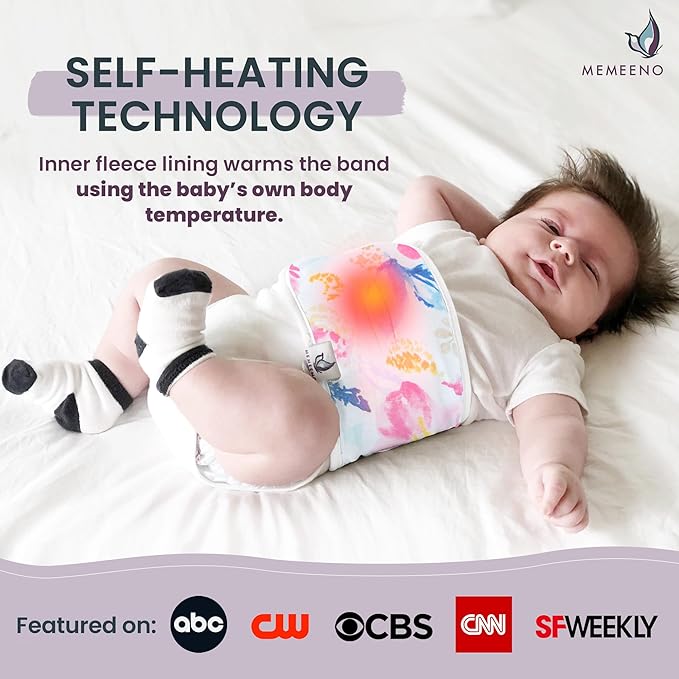 MEMEENO Belly Band for Baby Gas and Colic Relief - Heating Pad for Colic, Heated Tummy Wrap for Newborn infants, Aquarelle
