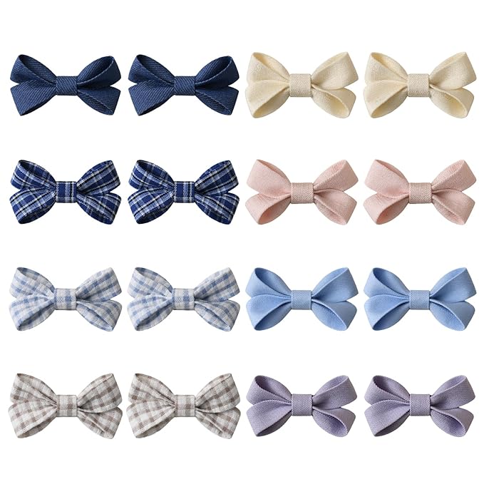Baby Girls Hair Bows Set, 16 Pack Infant Hair Clips Fully Covered Barrettes, Toddler Hair Accessories for Babies, Kids Newborn Fine Hair in Pairs