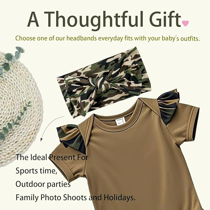 LemonSpce Handmade Baby Head wrap with Bows Stretchy Soft Infant Comfortable Baby Bow for Newborn girls and boys,Toddler-Leopard Camo Printed Hair Accessories