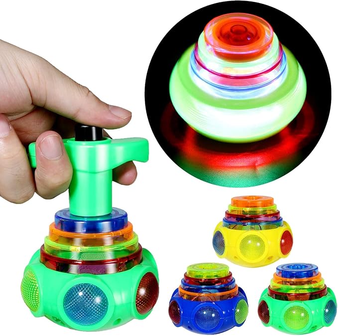 PROLOSO 12 Pack Led Spinning Tops Peg Top Light Up Music Spin Toys Glow in the Dark Party Supplies Gift Multicolored