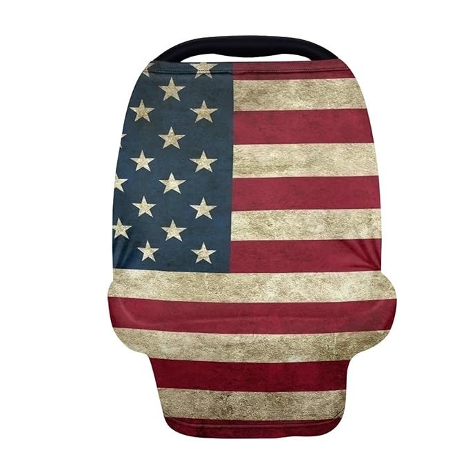 American Flag Baby Carseat Stroller Cover for Boys Girls,Infant Toddler Privacy Nursing Breastfeeding Canopy Unverisal Fit Grocery Privacy Shopping Cart Cover